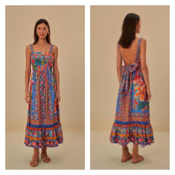 Farm Rio Stitched Garden Blue Maxi Dress Size XL - Picture 8 of 9